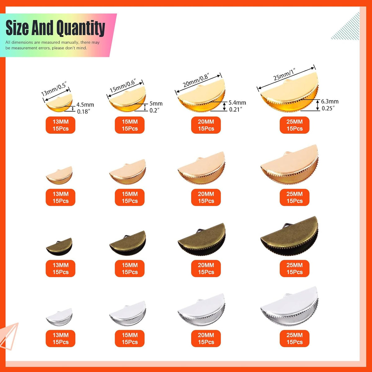 Size and quantity chart for the 240-piece pinch crimp end case