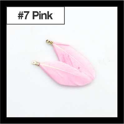Pair of 4.5cm pink feather tassels with gold-tone caps, labelled #7