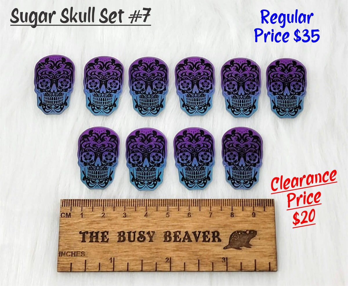 Sugar skull set #7: five pairs of ombre acrylic sugar skull cabochons (cabs) in purple and blue