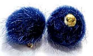 Pair of 15mm royal blue faux mink pom pom tassels with gold-tone caps and loops