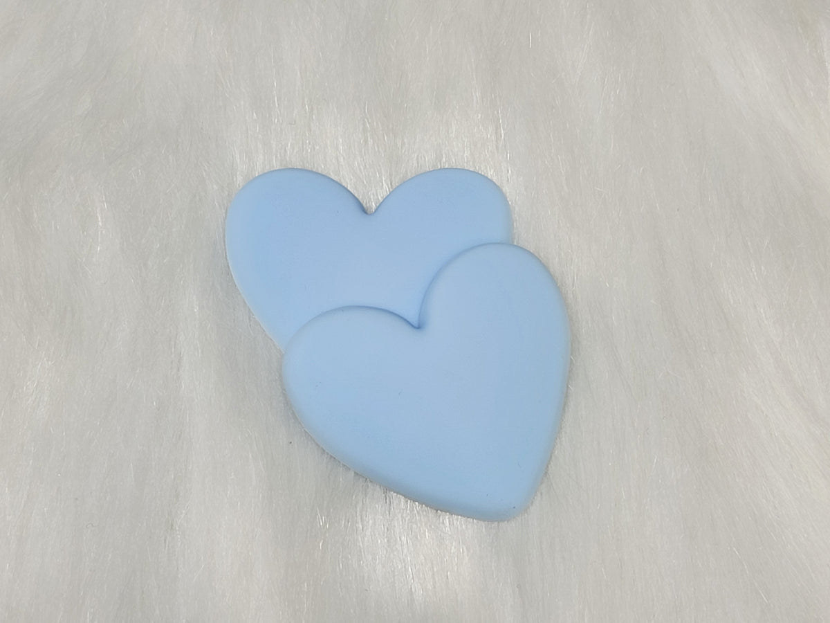 Pair of 37mm matte flexible PVC heart cabochons in #8 Light Blue