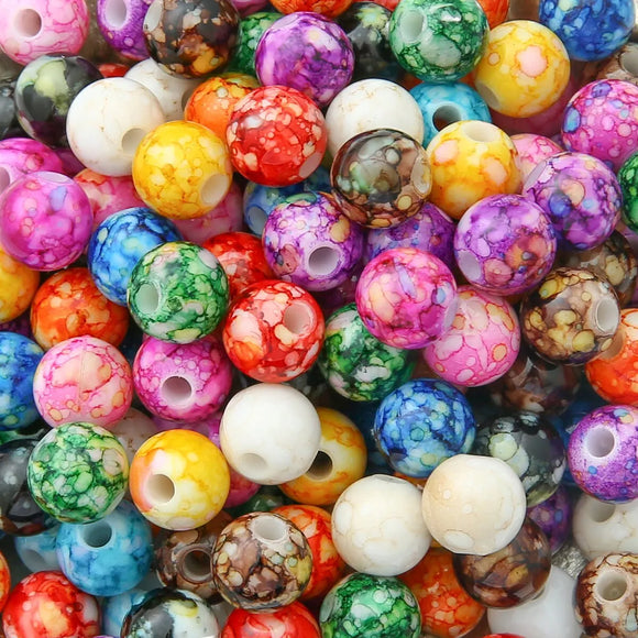 8mm Acrylic Beads, Round Marbled 50pc