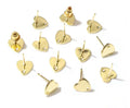 Gold-tone heart-shaped 8mm earring posts with a connector hole, shown with their backs