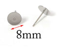 8mm stainless steel flat pad stud post earring with a measurement line