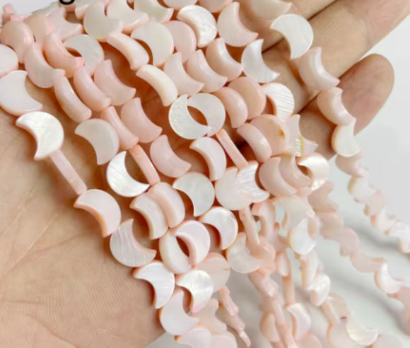Mother of Pearl Moon Bead Strands, 8x11mm Pink
