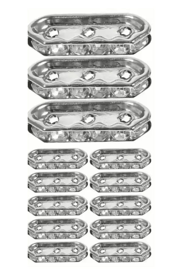 8x20mm 3 Hole Spacer with Rhinestones, 10pc