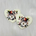 Pair of Premium 3D 37mm resin heart cabochons (cabs) in cream with a red ladybug on white blossoms