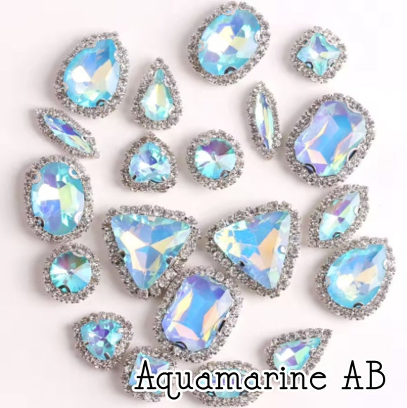 Crystal Rhinestone Flat Backs with sew down holes, 20pc Aquamarine AB