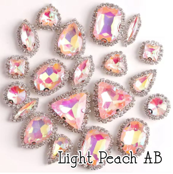 Crystal Rhinestone Flat Backs with sew down holes, 20pc Light Peach AB