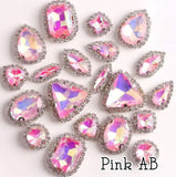 Crystal Rhinestone Flat Backs with sew down holes, 20pc Pink AB