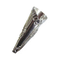 Silver adult-size jingle cone with embossed lettering, on a white background