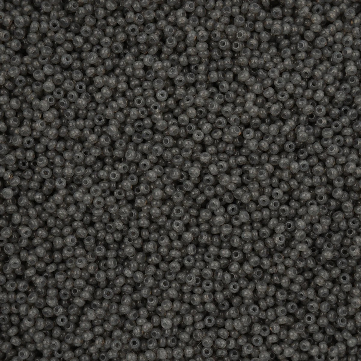 Close-up of Preciosa 11/0 Czech glass seed beads in alabaster grey solgel