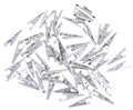 Pile of silver-tone 28mm alligator clips with toothed jaws, with size marks