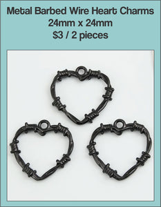 24mm x 24mm Barbed Wire Heart Charm in Black