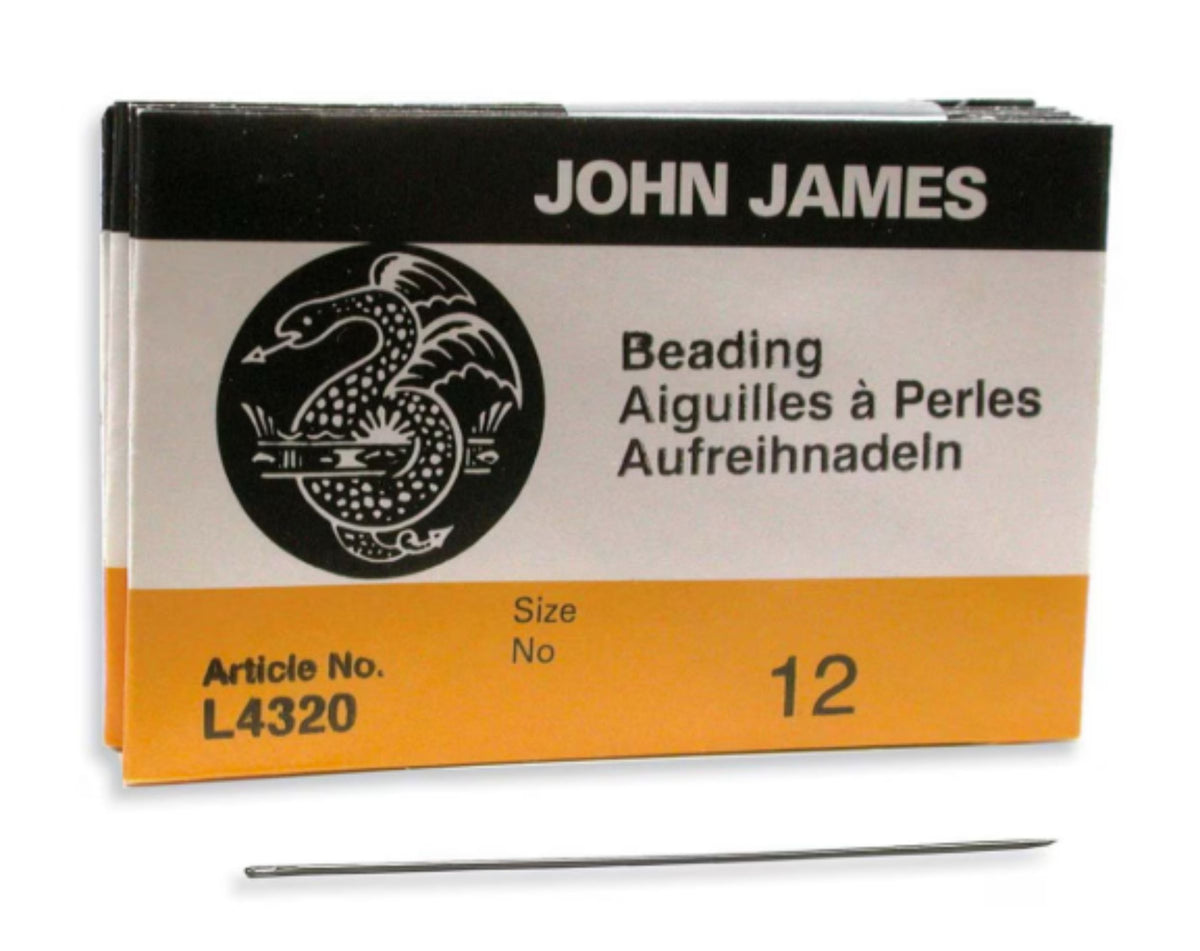 John James beading needles package, size 12, with the needle size printed on the label