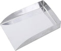 Silver metal bead shovel with a flat scoop and folded sides on a white background