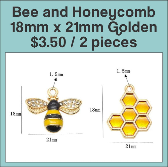 18mm x 21mm Golden Bee and Honeycomb Charm
