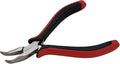 Bent chain nose pliers with a curved 45 degree tip and red and black handles