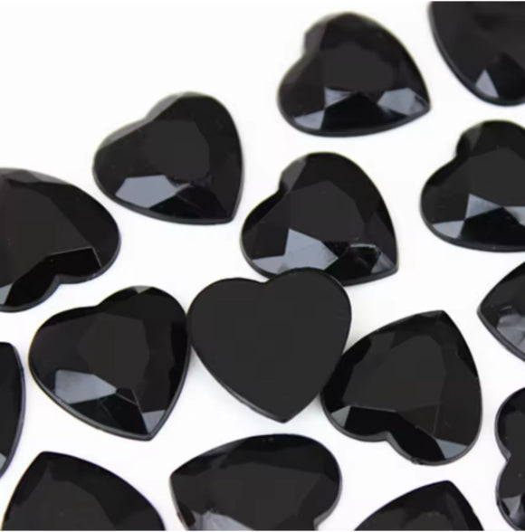 20mm Resin Flat Back - Black Heart Gems 4pcs