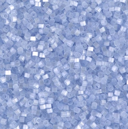 Close-up of Miyuki Delica 11/0 DB0831 cylinder beads in blue aqua with a silk satin sheen