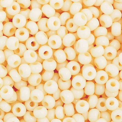 Close-up of Preciosa 11/0 Czech glass seed beads in opaque bone solgel