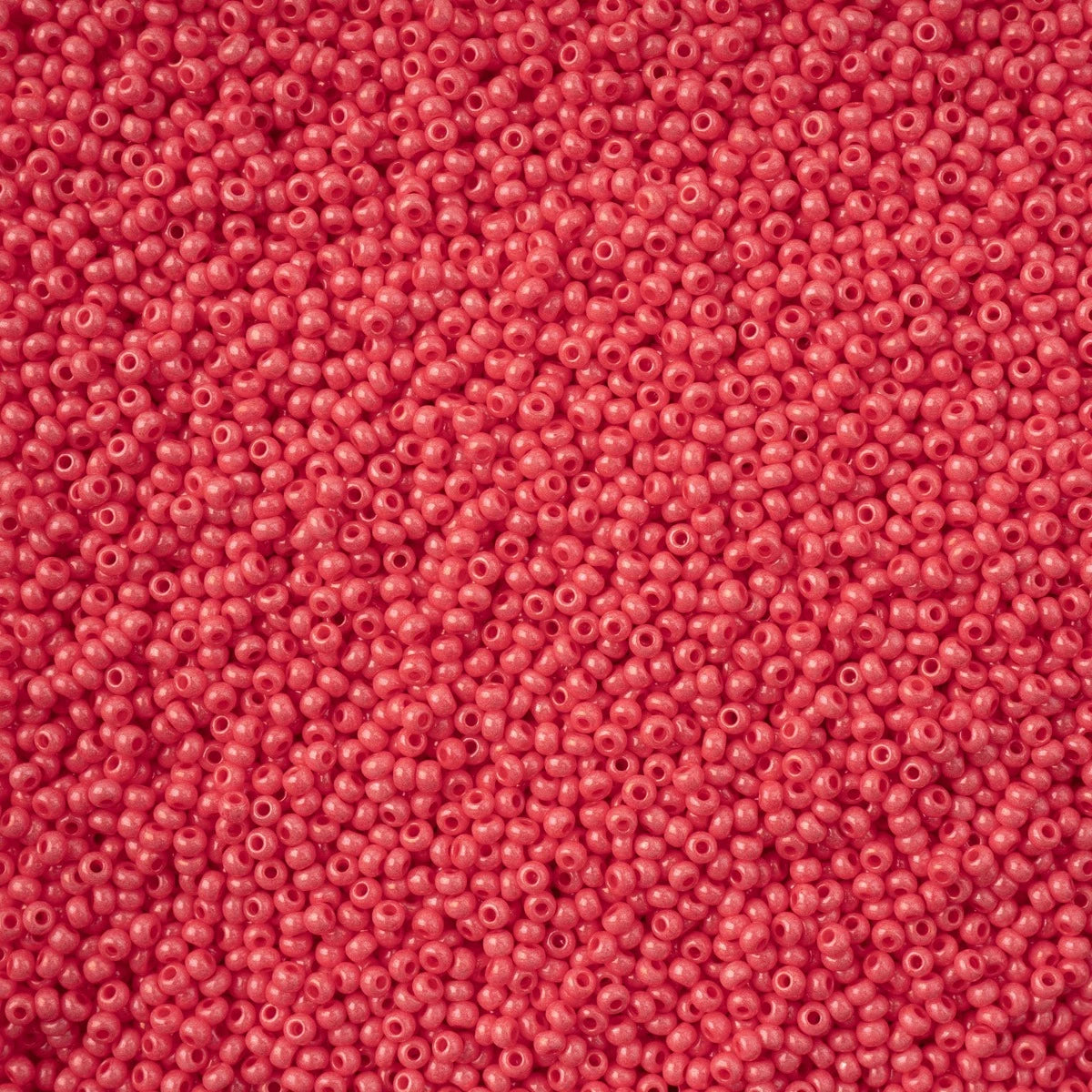 Close-up of Preciosa 11/0 Czech glass seed beads in bright pink chalk terra