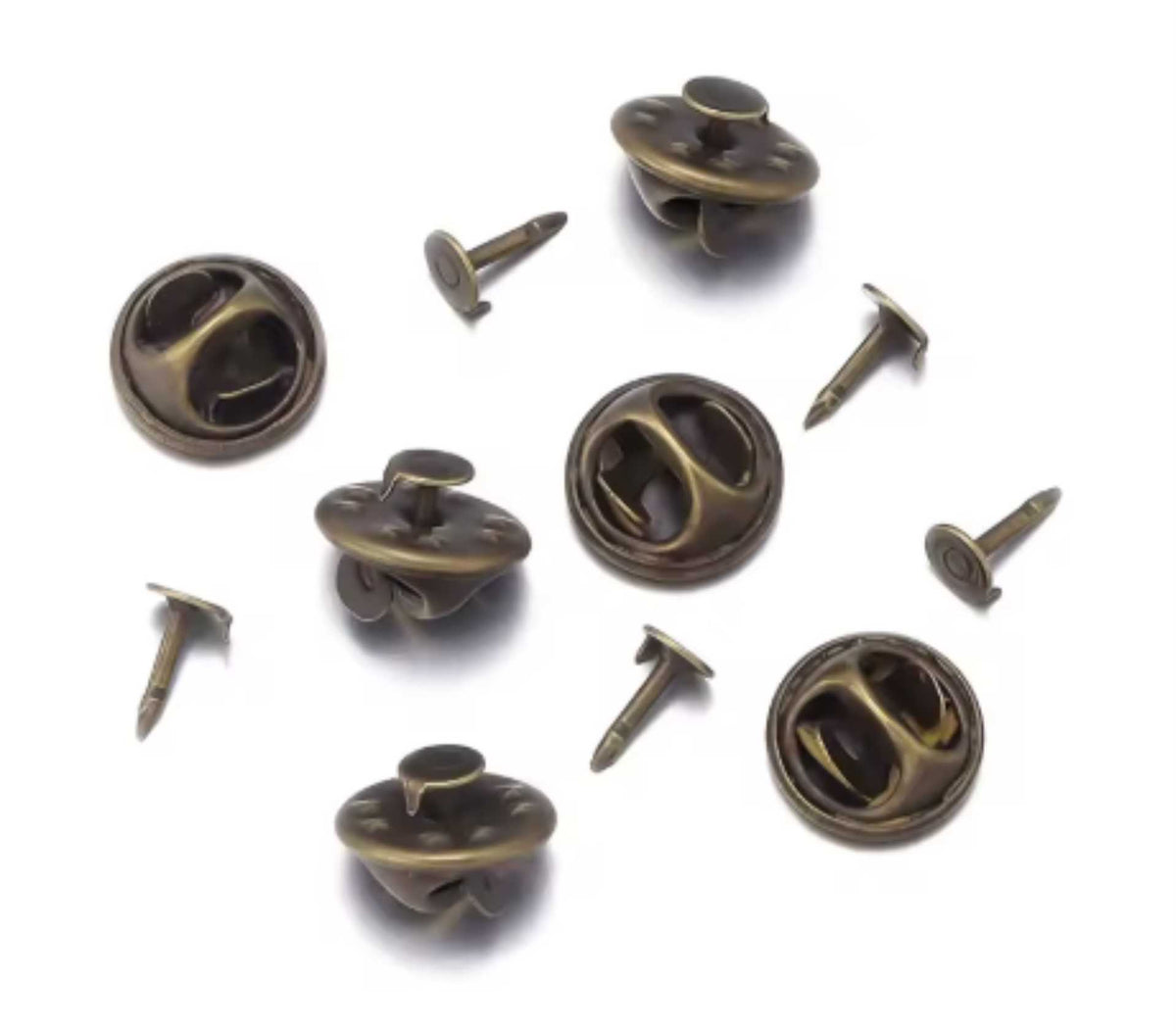Bronze brooch pins with pinch back clutches, 4.5 x 8mm, shown front and back