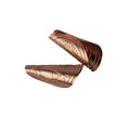 Two copper child-size jingle cones with a twisted ridged pattern