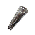 Silver child-size jingle cone with an embossed pattern on white