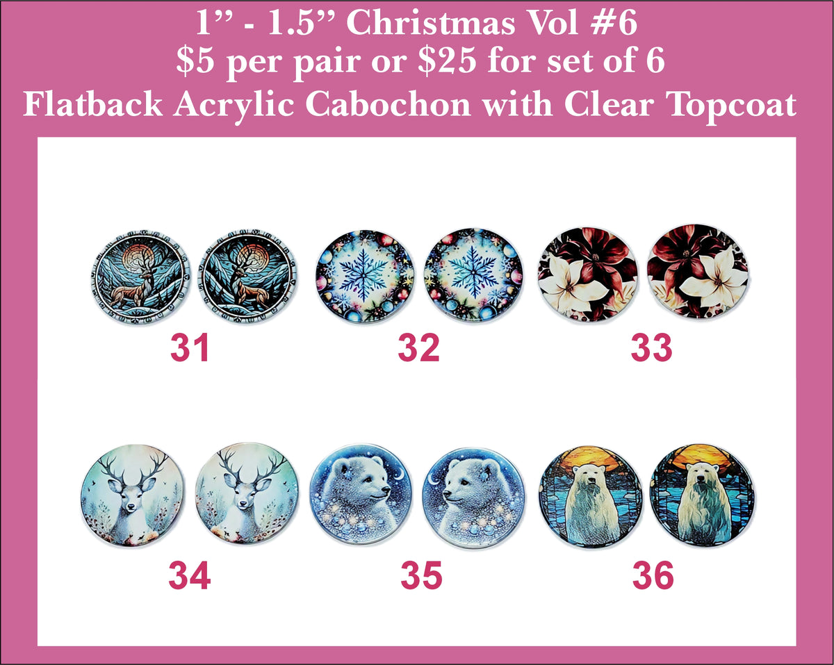 Vol 6 Christmas cabs: six round pairs with snowflakes, a white stag, poinsettias and polar bears
