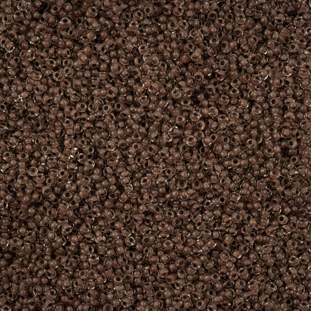 Close-up of Preciosa 11/0 Czech glass seed beads in dark brown colour-lined terra intensive