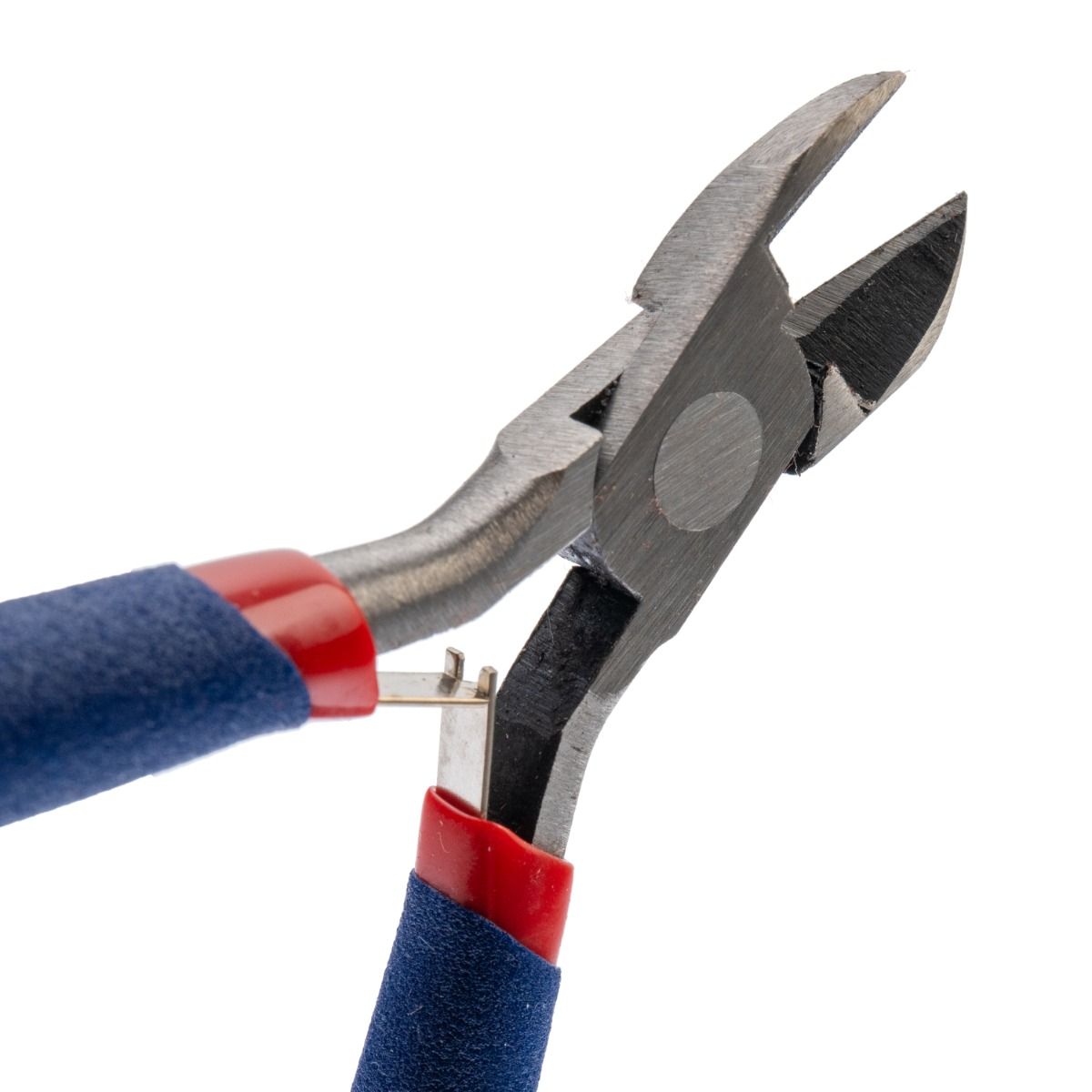 Side cutter pliers with red and black handles, shown open on a white background
