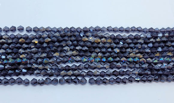 4mm Glass Bicone, Transparent Dark Violet AB