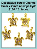 Decorative Turtle Charm 15mm x 21mm