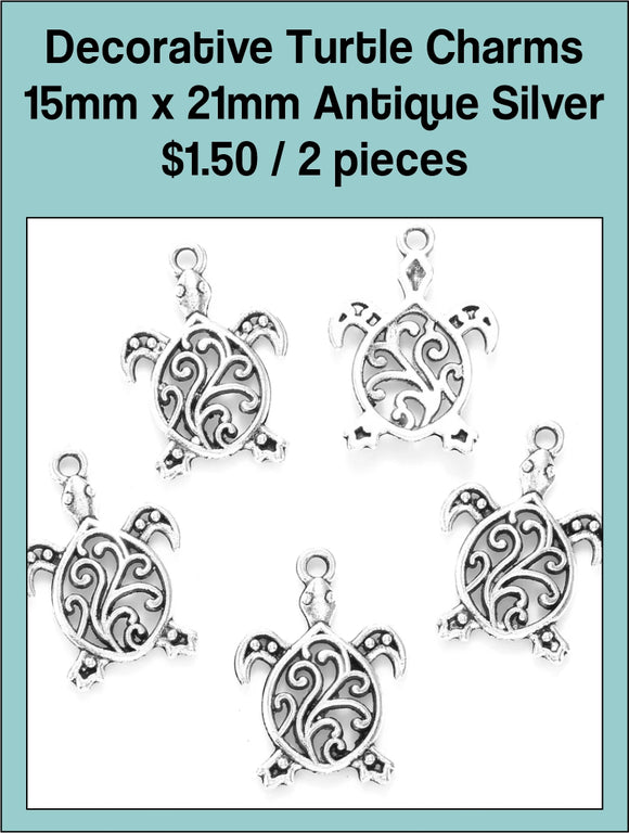 Decorative Turtle Charm 15mm x 21mm