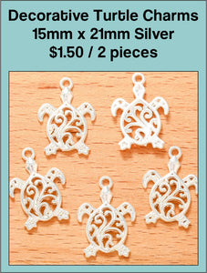 Decorative Turtle Charm 15mm x 21mm