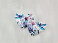 Pair of 37mm resin heart cabochons (cabs) in white with blue dragonflies and pastel roses