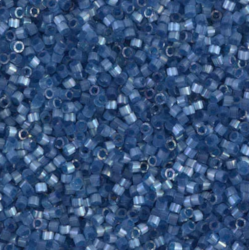 Close-up of Miyuki Delica 11/0 DB1811 cylinder beads in dyed dusk blue with a silk satin sheen