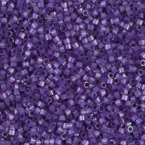 Close-up of Miyuki Delica 11/0 DB1810 cylinder beads in dyed purple with a silk satin sheen