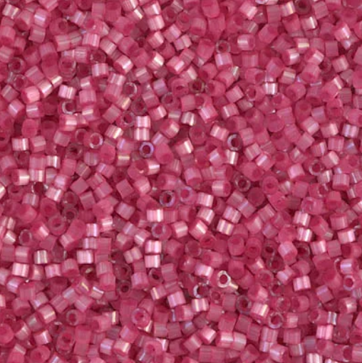 Close-up of Miyuki Delica 11/0 DB1807 cylinder beads in dyed rose with a silk satin sheen