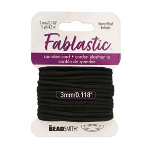Fablastic 3mm black spandex cord in its retail package, shown from the front