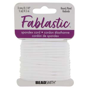 Fablastic 3mm white spandex cord in its retail package, shown from the front