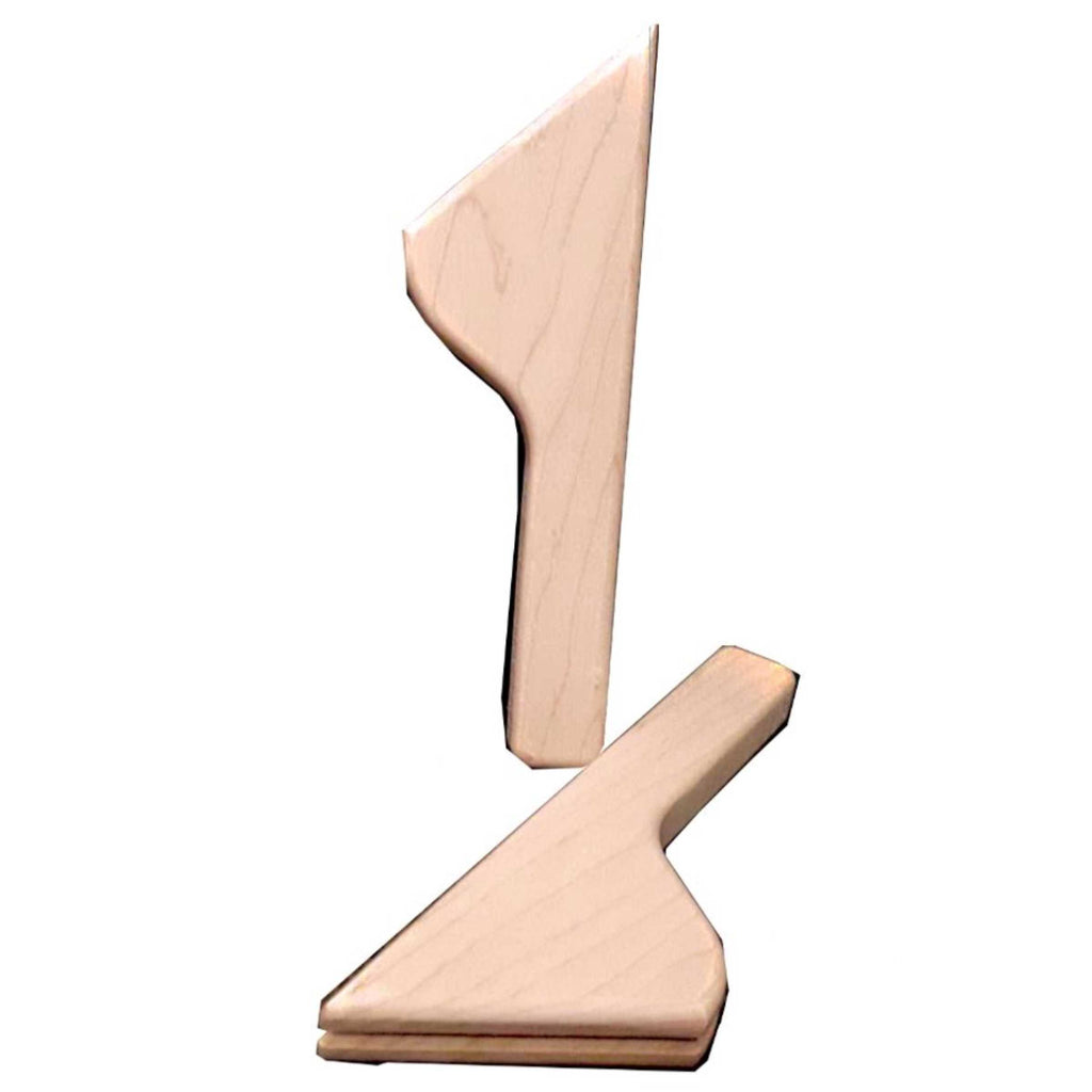 Pair of large blank Style B angled maple fan handles, one standing and one lying flat