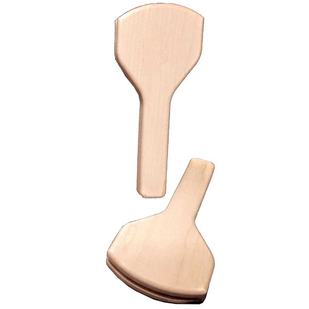 Pair of large blank Style C rounded maple fan handles, one standing and one lying flat