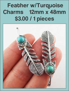 12mm x 48mm Feather w/ Turquoise Charm