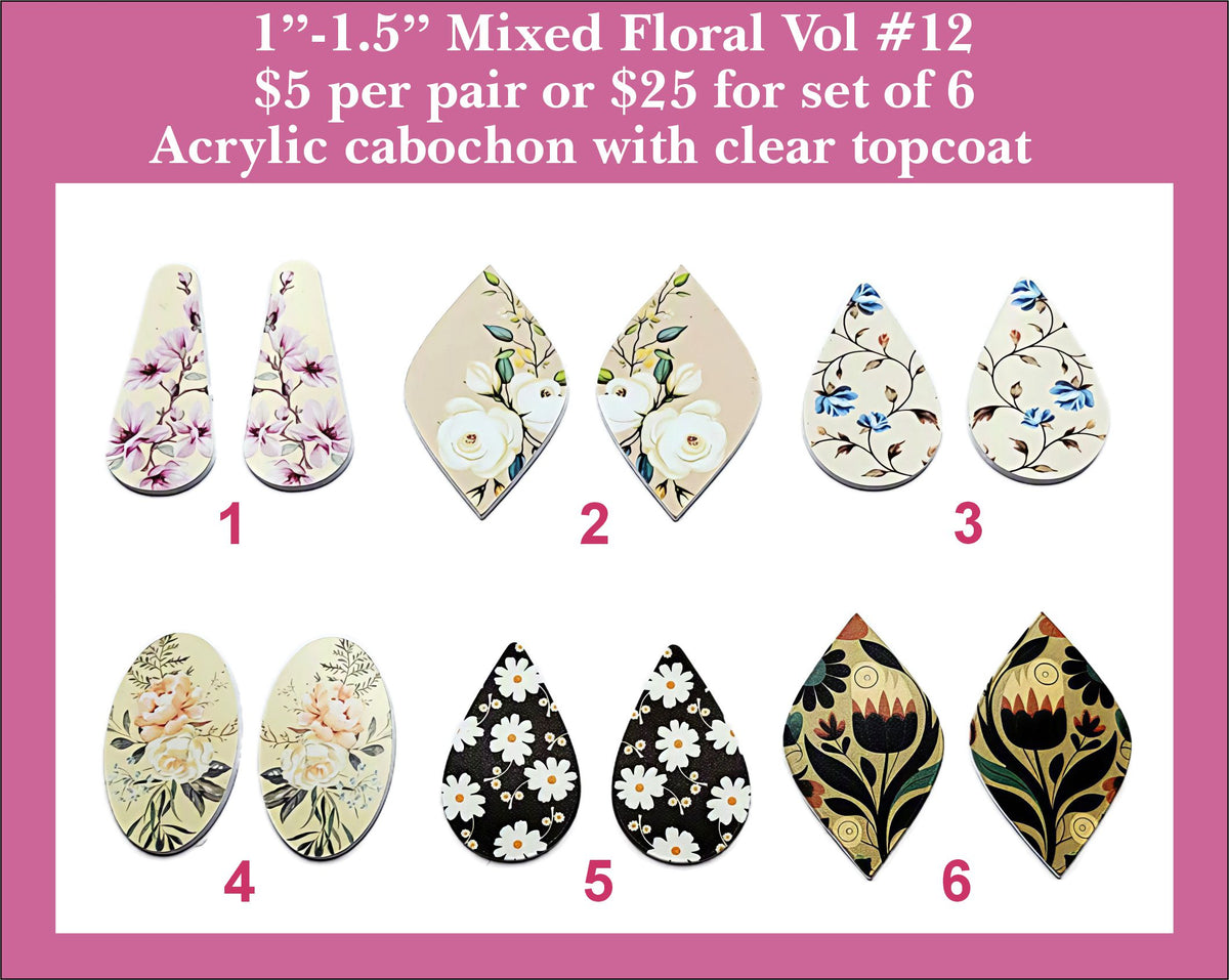 1'' to 1.5'' Florals Vol 12, UV Printed Acrylic Cabochons