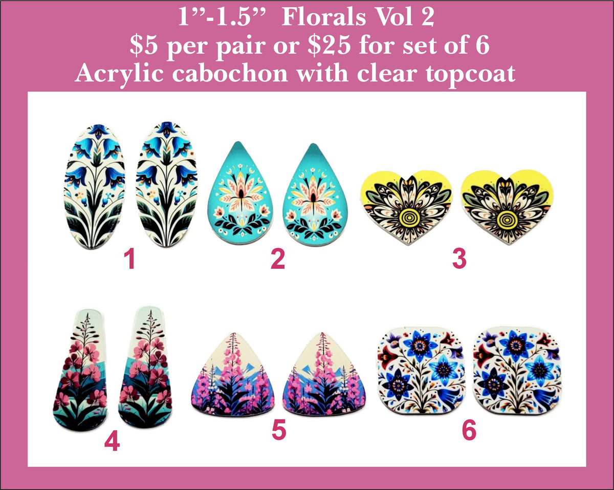 1'' to 1.5'' Florals Vol 2, UV Printed Acrylic Cabochons