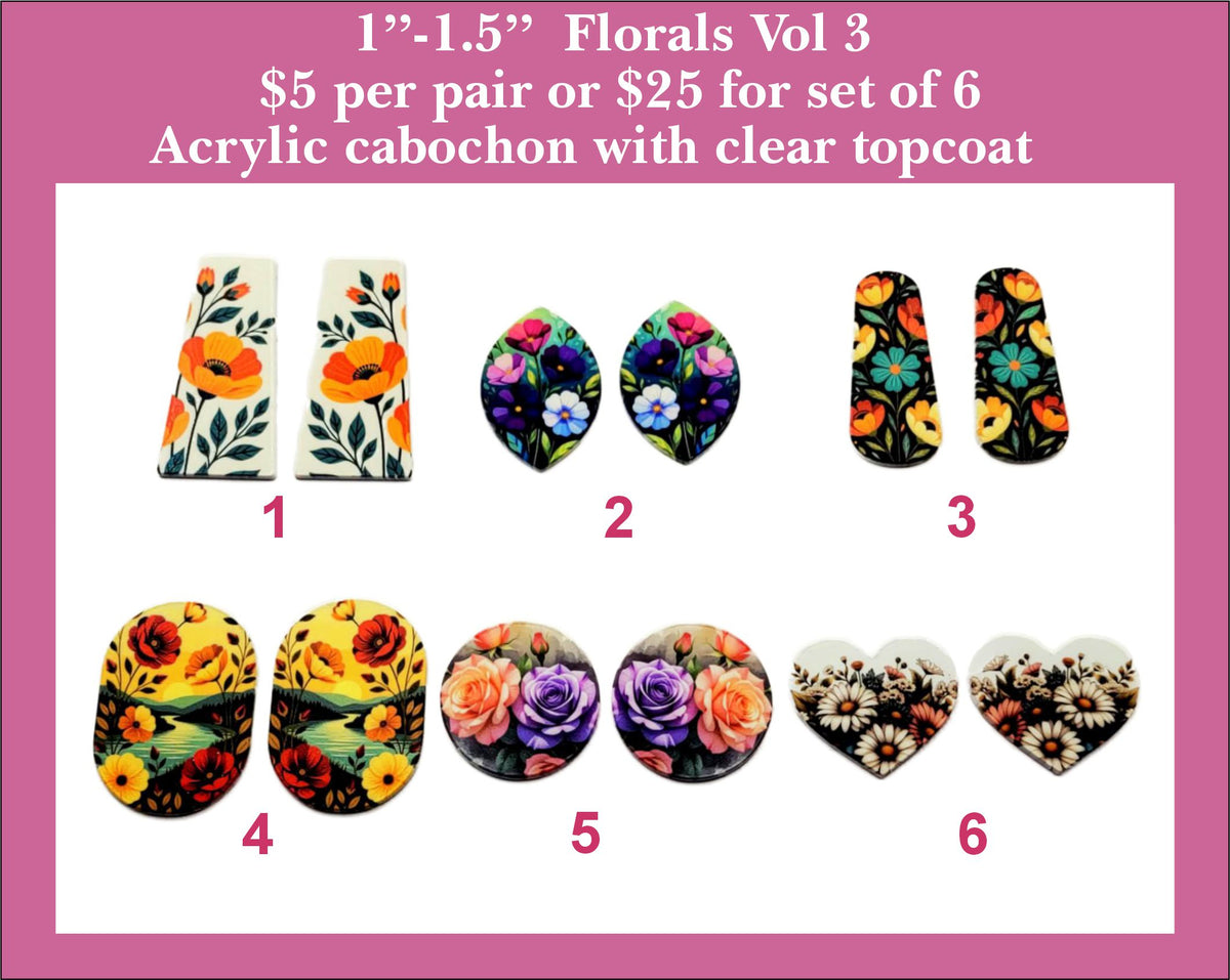 1'' to 1.5'' Florals Vol 3, UV Printed Acrylic Cabochons