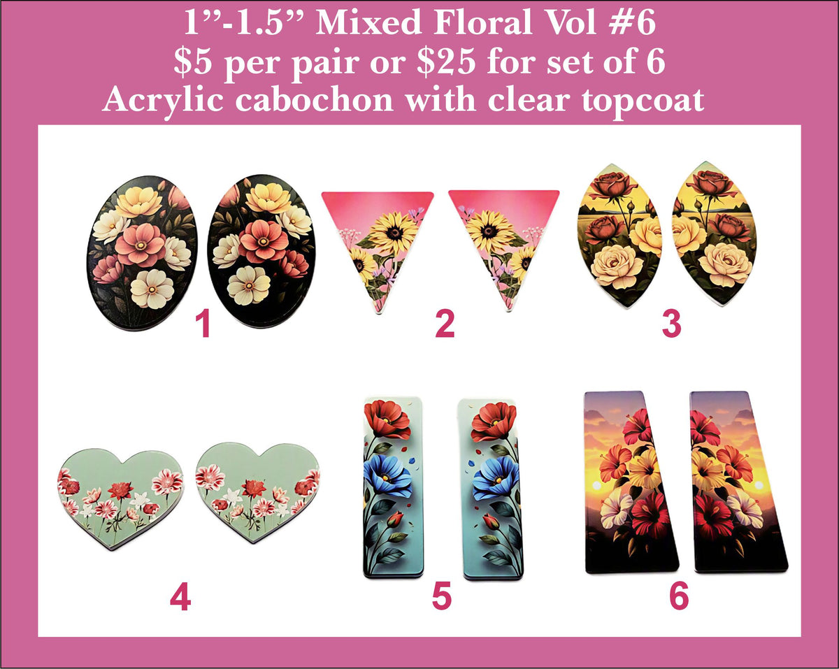 1'' to 1.5'' Florals Vol 6, UV Printed Acrylic Cabochons