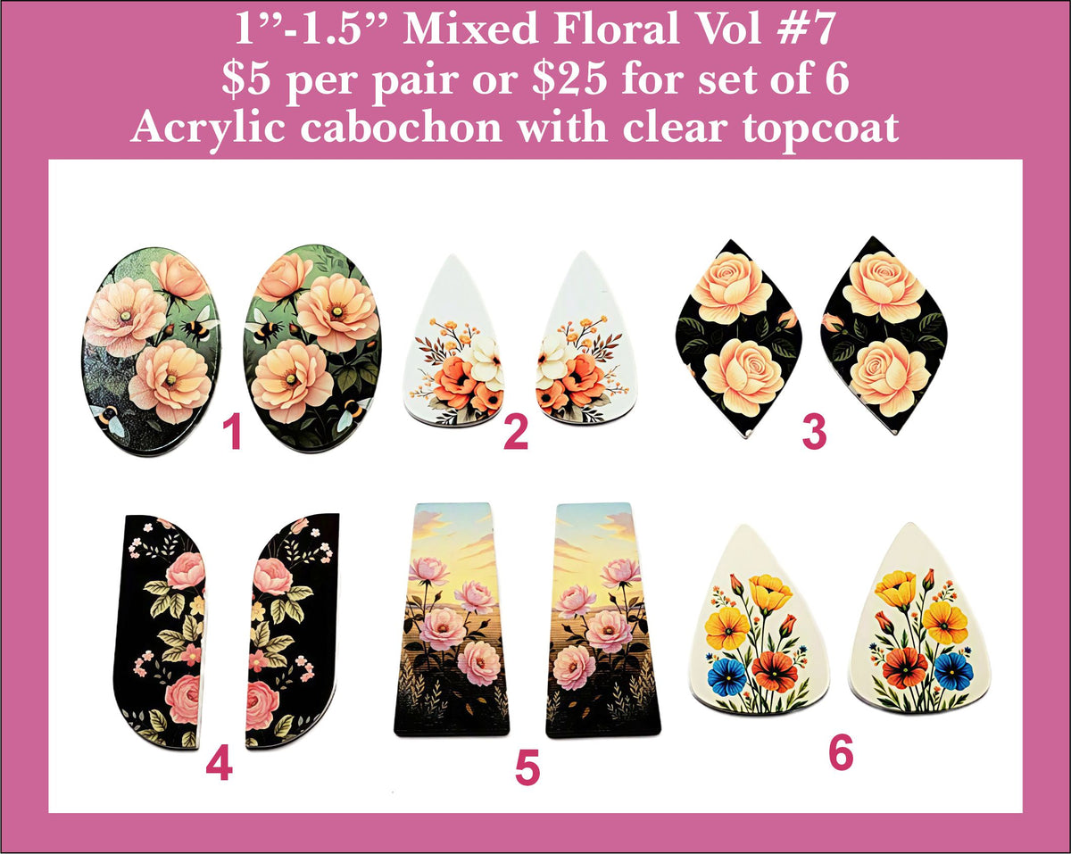 1'' to 1.5'' Florals Vol 7, UV Printed Acrylic Cabochons